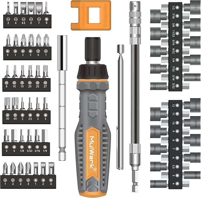 MULWARK Screwdriver Bit Set & Socket Kit, 77-Pieces Ratcheting Screwdriver Set with Case, 77 in 1 Multi Bit Screw Driver for Home DIY, Electronics, Car Emergency and Garage