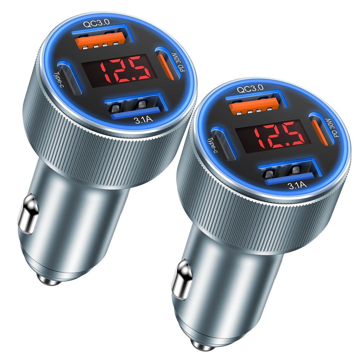 Car Charger USB C with Voltmeter, 4 Ports Cigarette Lighter USB Charger