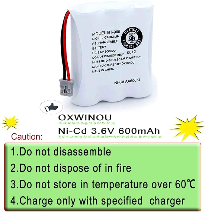 BT-905 BT905 Rechargeable Cordless Handset Phone Battery Compatible with for BBTY0663001 BBTY-0444001 BP-800 BP-905 BT-1006 3.6v 600mAh Ni-CD (2-Pack BT905)