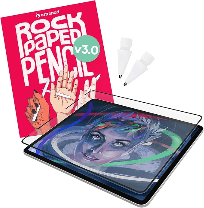 Astropad Rock Paper Pencil v3.0 – Paper Screen Protector for iPad 10.2 (7th, 8th, 9th Gen) + point Apple Pencil Tips 2 Pack – Compatible with Apple Pencil 1st/2nd Gens and Pencil Pro