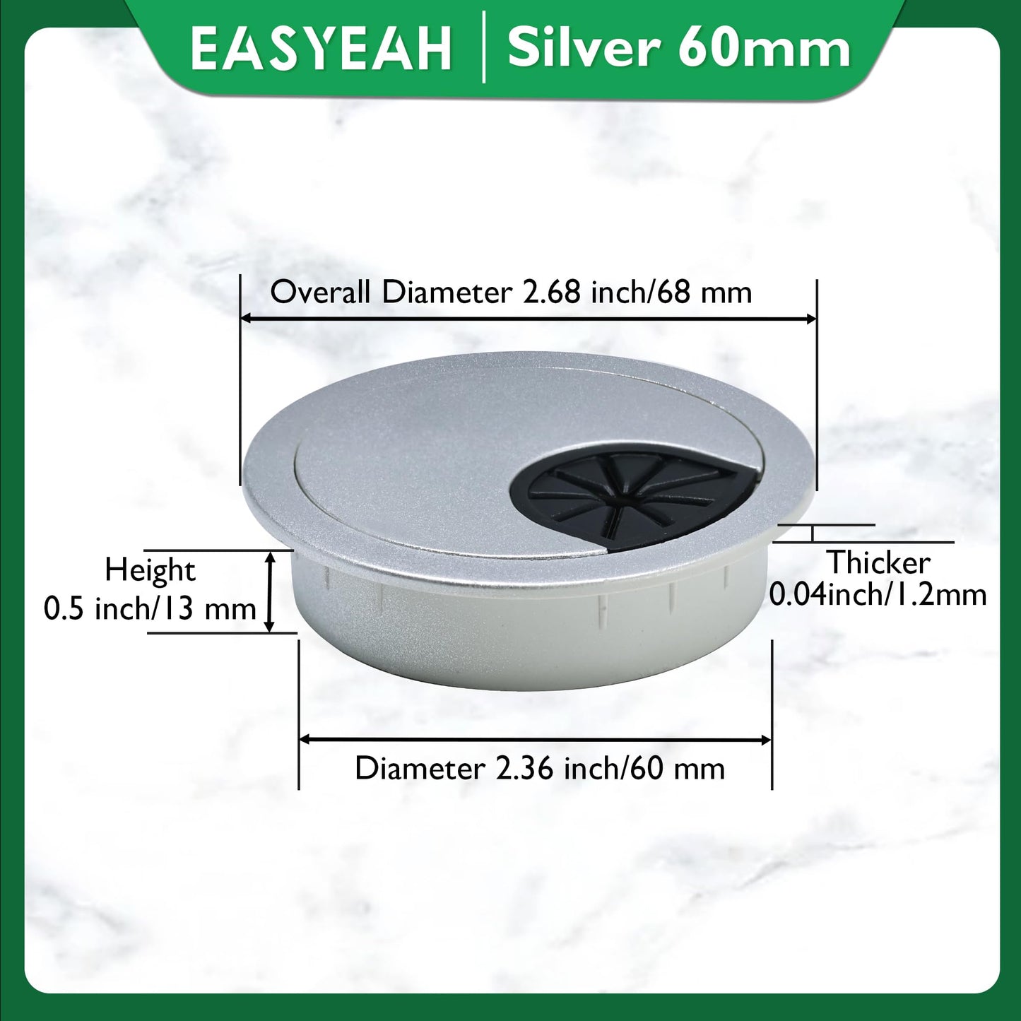 EASYEAH 10 Pcs Desk Grommet 2-3/8" / 60 mm, Desk Cord Hole Cover, Cable Grommet ABS Plastic, Desk Hole Grommet for Home & Office Pc, Detachable Cable Cord Organizer-Silver Sand