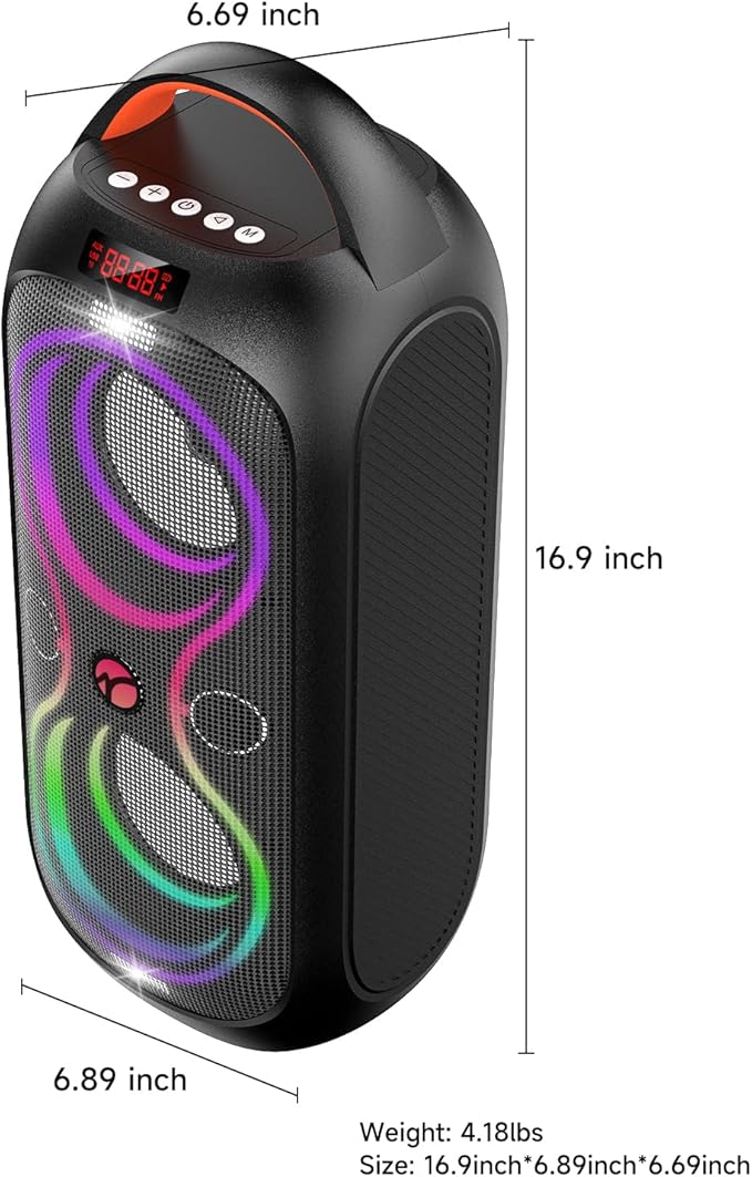 Portable Bluetooth Speaker 120dB Loud with Beat-Sync LED Lights & Dual 4-inch Speakers – 5 RGB Modes + 8 Colors, Bluetooth 5.3, USB/TF/AUX/FM/Mic, TWS Pairing – for Outdoor, Party, Camping & Beach