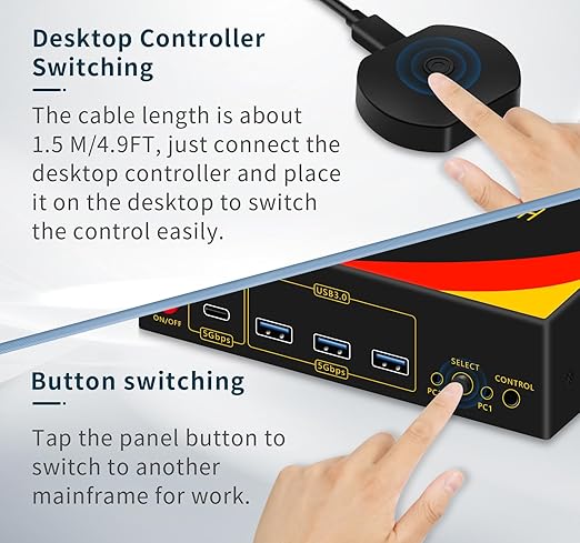 2*DP+1*HDMI KVM Switches 3 Monitors KVM Switch 2 Monitors 2 Computers Display Port,8K@60HZ,USB3.0,kvm displayport 2 Computers 3 Monitors Dual Monitors Support Extended and Copy Mode,Share USB Devices