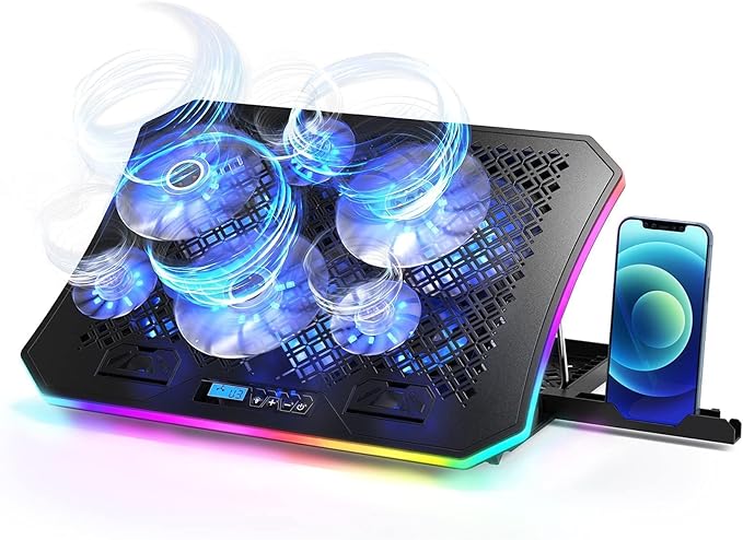 Laptop Cooling Pad, KeiBn RGB Laptop Cooler for 15.6-17.3 Inch Laptops, with 10 Modes Lights | 6 Fans | 7 Height Stands | 2 USB Ports | Desk or Lap Use (A8/Purple)