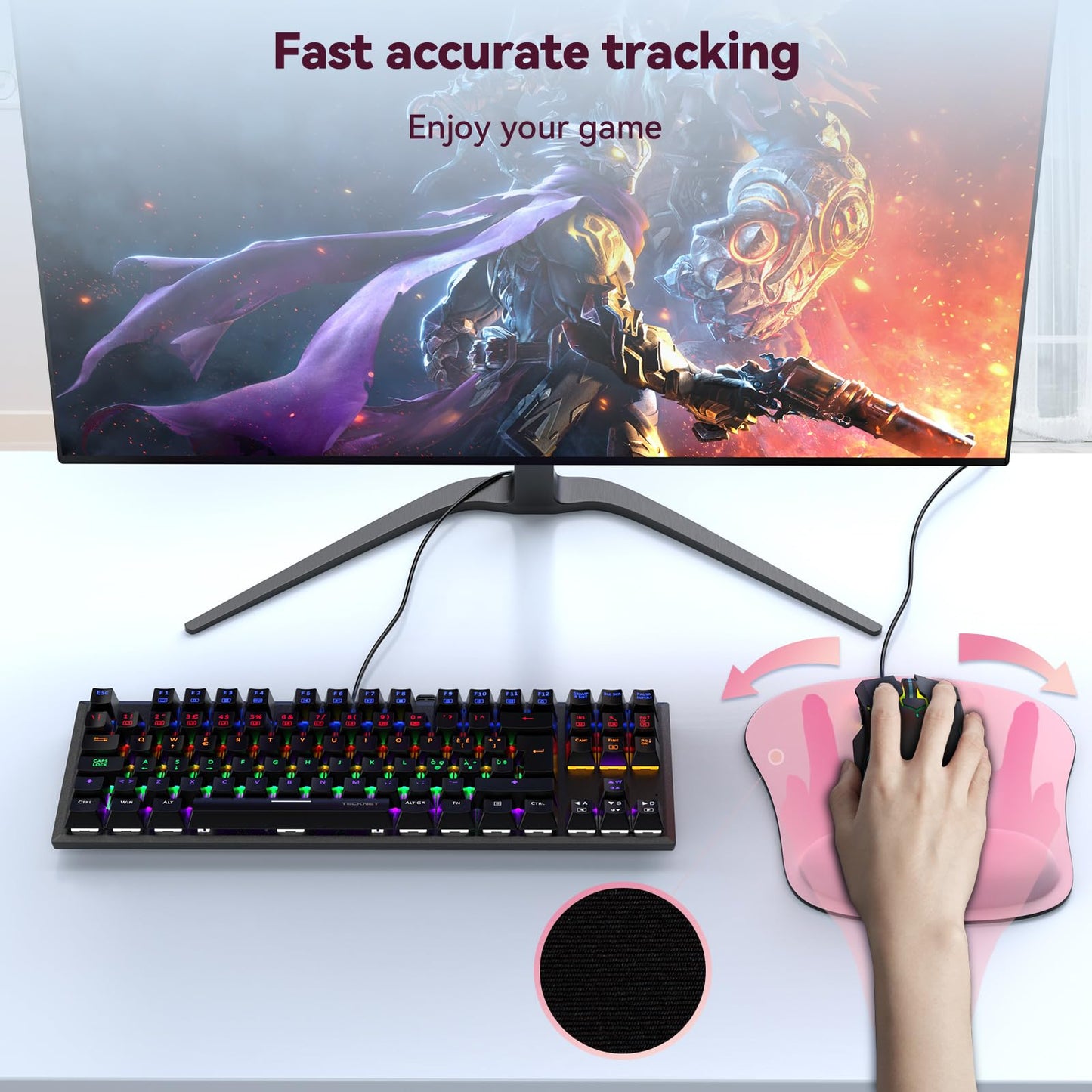 TECKNET 2 Pack Gaming Ergonomic Mouse Pad with Wrist Support Pink
