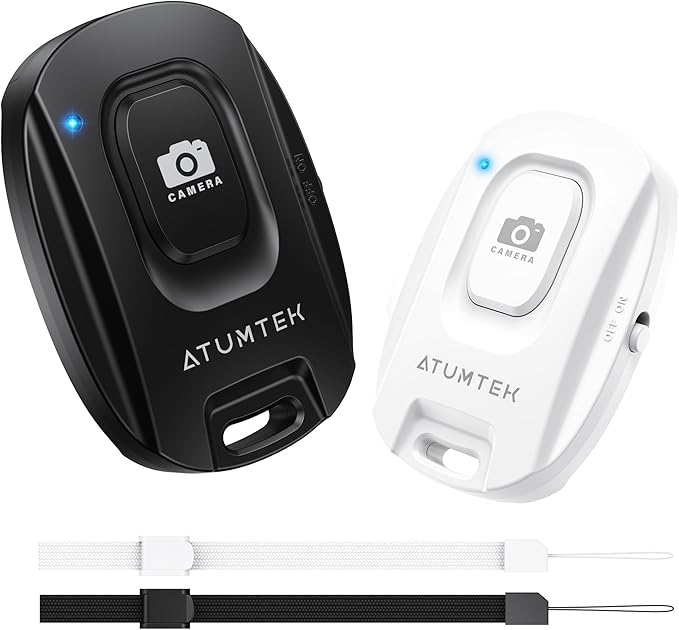 ATUMTEK Camera Remote Shutter for iPhone and Android Smartphones (2 Pack), Wireless Phone Remote Control Selfie Button for Photos and Videos (Bluetooth 5.2), Wrist Strap Included