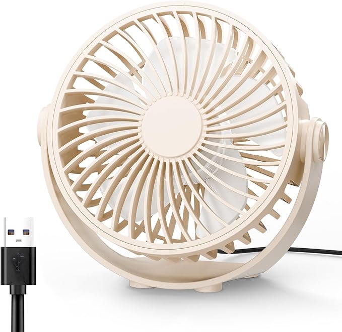Edvision USB Desk Fan, 5 Inch Mini Portable, 3 Speeds Strong Airflow Personal Desktop, Detachable Cooling Fan 360° Rotation Quiet Small Fan for Desk Home Office Travel Car, 5ft Cable