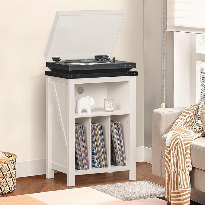 Record Player Stand with Vinyl Record Storage Holds up to 160 Albums,Large Wood Record Player Table Dispaly Shelf,White Turntable Stand Cabinet for Living Room,Bedroom,Office 8