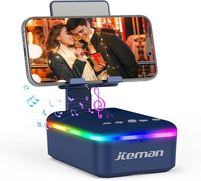 JTEMAN Gifts for Men Women,Cell Phone Stand with Bluetooth Speaker,LED Light,and Lanyard,Cool Tech Gadgets,Unique Birthday Gifts for Men Husband Mom Dad
