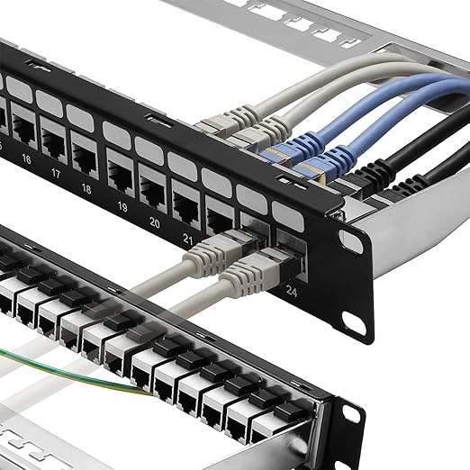 Rapink Patch Panel 48 Port Cat6A with Inline Keystone 10G Support, Coupler Patch Panel STP Shielded 19-Inch with Removable Back Bar, 1U Network Panel for Cat7, Cat6, Cat6A, Cat5e