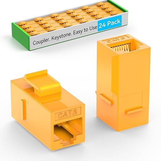 Sokqovt CAT6A RJ45 Keystone Coupler (24 Pack), Cat6 Keystone Jack Female to Female, Cat 6a Inline Keystone Jacks for Wall Plate & Patch Panel