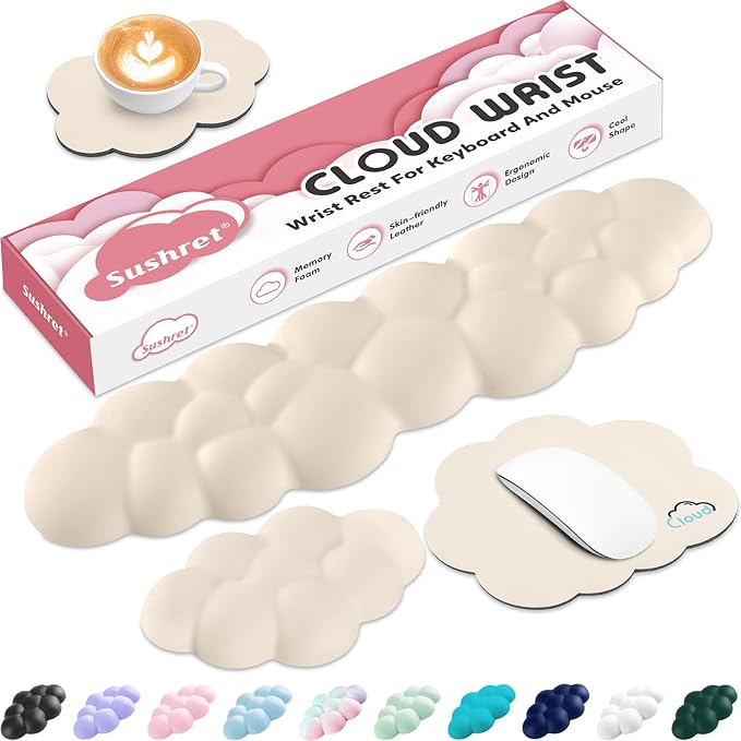 Sushret Cloud Wrist Rest for Computer Keyboard and Mouse Pad Set