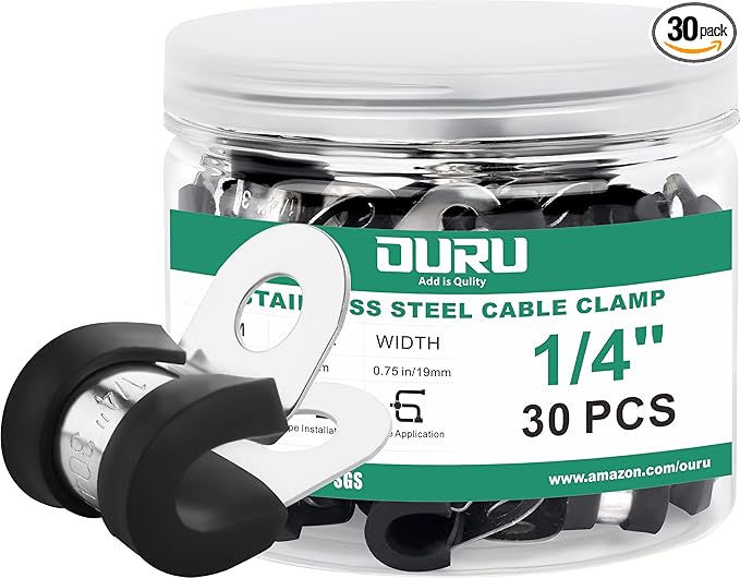 OURU 3/16 Inch Cable Clamps, Rubber Coated Insulated Clamps, 5mm