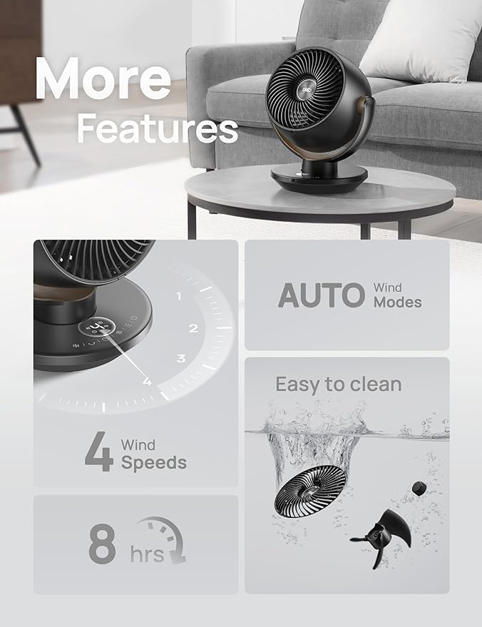 Dreo Fan for Bedroom, Desk Air Circulator Fan with Remote, 11 Inch Table Fans for Whole Room, 60ft Powerful Airflow, 120ยฐ Vertical Manual +90ยฐ Oscillating, 4 Speeds, 8H Timer, Quiet Fan, Home
