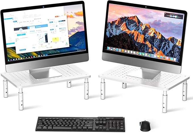 Bracwiser Monitor Stand Riser,3 Level Height Adjustable Desktop monitor stand for Computer, Laptop, Printer, Notebook with Vented Metal Platform 370X235MM 2 Packs,Black