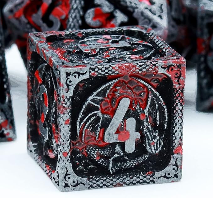 Haxtec Metal DND Dice Set, 7 Pcs Dragon Pattern Polyhedral Dice for RPG