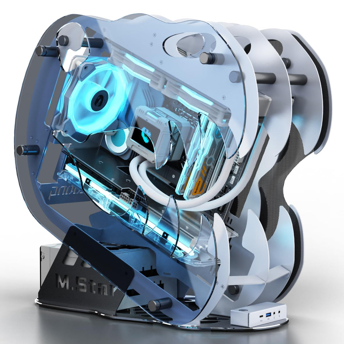 MegaPC Upgraded Open-Frame Mid-Tower Micro-ATX/Mini-ITX Gaming PC Case, Tempered Glass Side Panel, Pre-Installed ARGB PWM Fan, with USB3.0, Type-C, 240mm Radiator Support (Black)
