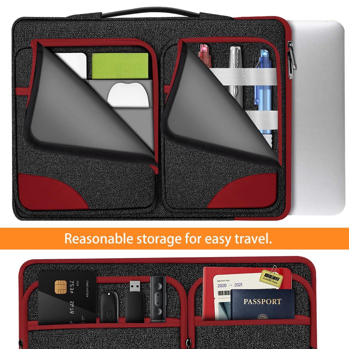 Hseok Laptop Case 15 15.6 16 inch Sleeve with Handle and Hidden Straps,Compatible with MacBook Neo 16",MacBook Pro Air 16" 15", 360°Protective PC Briefcase with 4 Pockets for Accessories,Red
