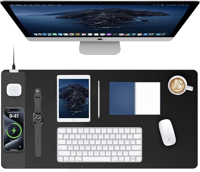 TopMade Mouse Pad with 15W Wireless Charging, Waterproof Gaming Mousepad with Ultra-Smooth Surface, Non-Slip Base, 31.5"x15.75" XXL Large Desk Pad (Includes 20W PD Power Adapter & 6.56ft Woven Cable)