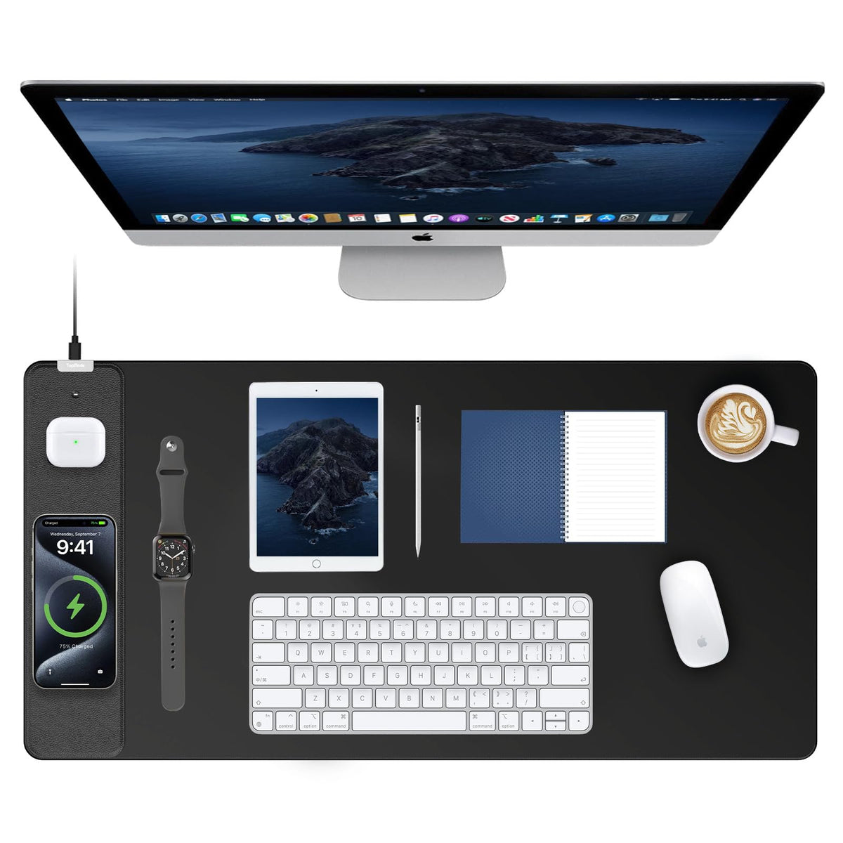 TopMade Mouse Pad with 15W Wireless Charging, Classic Black Desk Mat