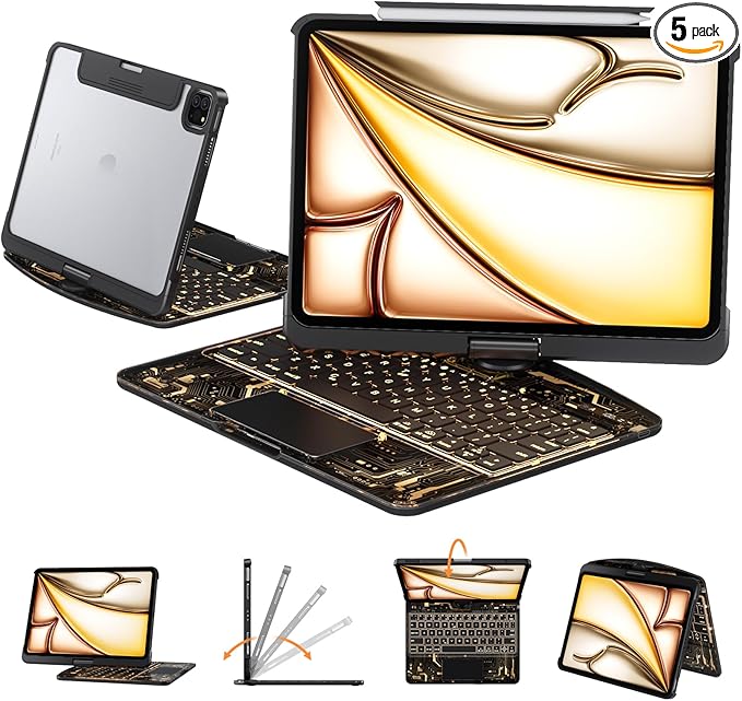 Transparent Case with Keyboard for iPad 11th Gen 11 Inch.(A16, 2025) & 2022 iPad 10th Gen 10.9 Inch,7-Color Backlit,Wireless Keyboard, 360°Rotating,with trackpad,Pencil Holder,with Shortcuts