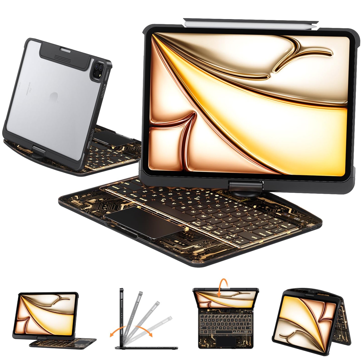 Transparent Case with Keyboard iPad Air 11 Inch (M4/M3/M2, 2026/2025/2024)/ iPad Air 5th/4th Generation 10.9" / iPad Pro 11" 1st/2nd/3rd/4th Trackpad, Pencil Holder, 7-Color Backlit, Rotatable, Purple