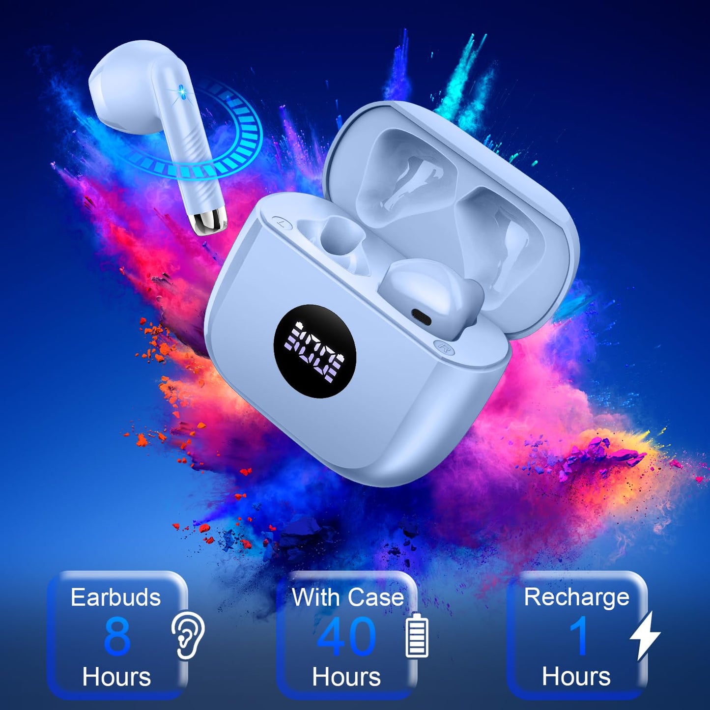 Wireless Earbuds, Bluetooth 5.4 Ear Buds, LED Power Display, 6D Bass Stereo