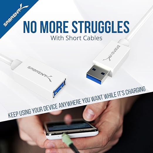 SABRENT USB 3.0 Extension Cable, A-Male to A-Female, 3ft, White (CB-303W)