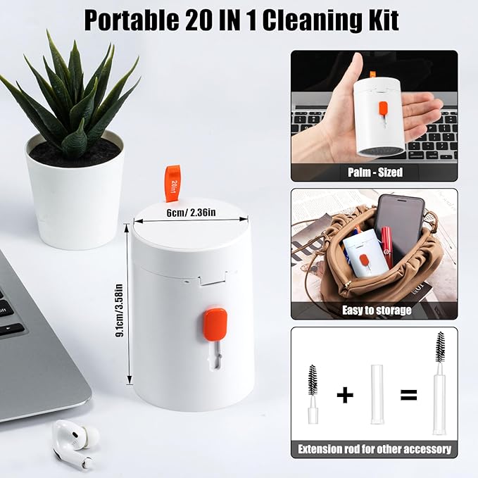 walrfid 2 Pack Laptop Phone Screen Cleaner Kit, Computer Keyboard Brush Cleaning Spray for iPhone AirPods MacBook iPad, 20-in-1 Electronic Device Tool for Camera Earbud TV Tablet Car Screens, White