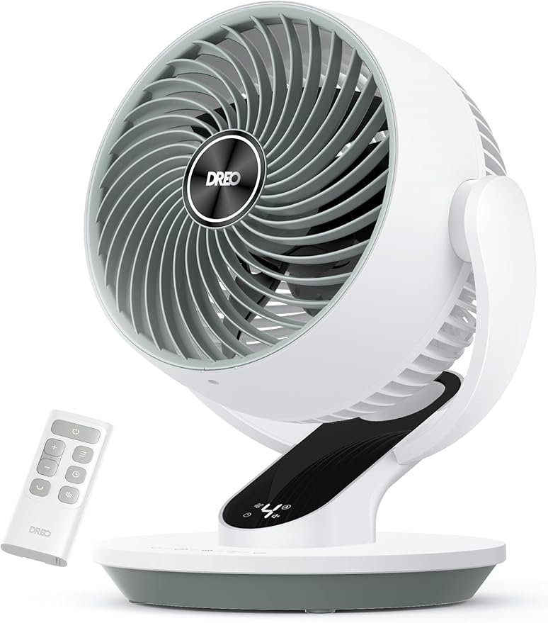 DREO Fan for Bedroom, 13-Inch Oscillating Table Air Circulator Fan for Whole Room, 120ยฐ Tilt Adjustment, 25dB Ultra-Quiet, 75ft Powerful Airflow, 4 Speeds Desk Fans with Remote for Home, Office