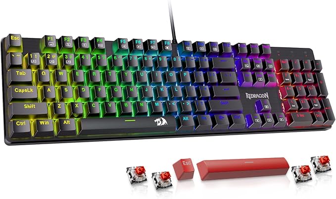 Redragon Mechanical Gaming Keyboard with Red Switches, Wired Keyboard Mechanical with RGB Backlit, Fully Progammable, Durable Aluminum Frame, Anti-Ghosting for PC Windows Mac, K565