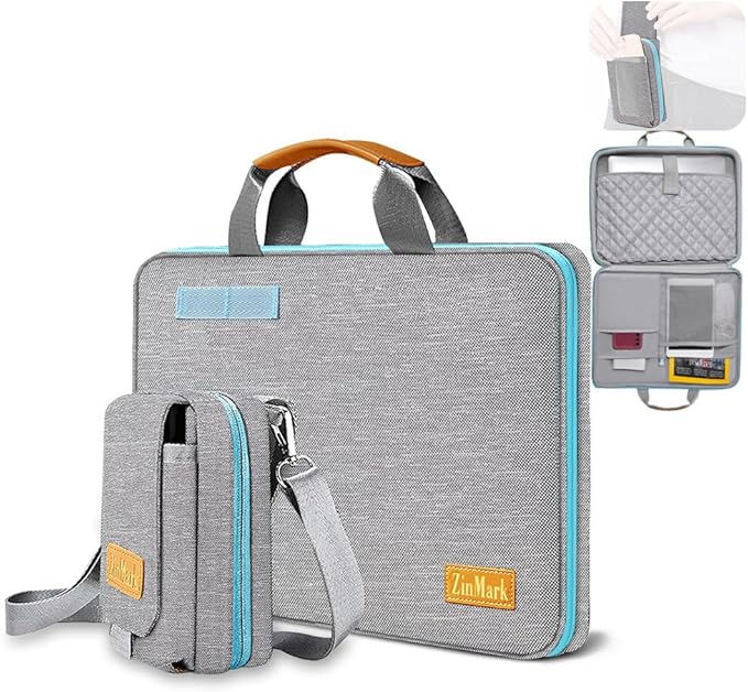 ZINMARK Laptop Case 15.6 Inch Briefcase Military-Grade Protection with Detachable Belt Bag, Compatible All Model of 15-16 Inch MacBook Pro and Most Popular 15.6 Inch Notebooks Chromebooks (Gray&Blue)
