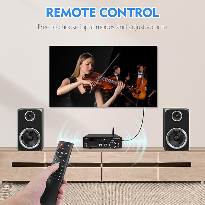 Beffkkip Amplifier Home Audio,Stereo Receiver Bluetooth 5.0 Power amp 100W x2 Wireless HiFi Stereo Class D Digital 2 Channel Integrated with Bass Treble Control for Passive Speakers
