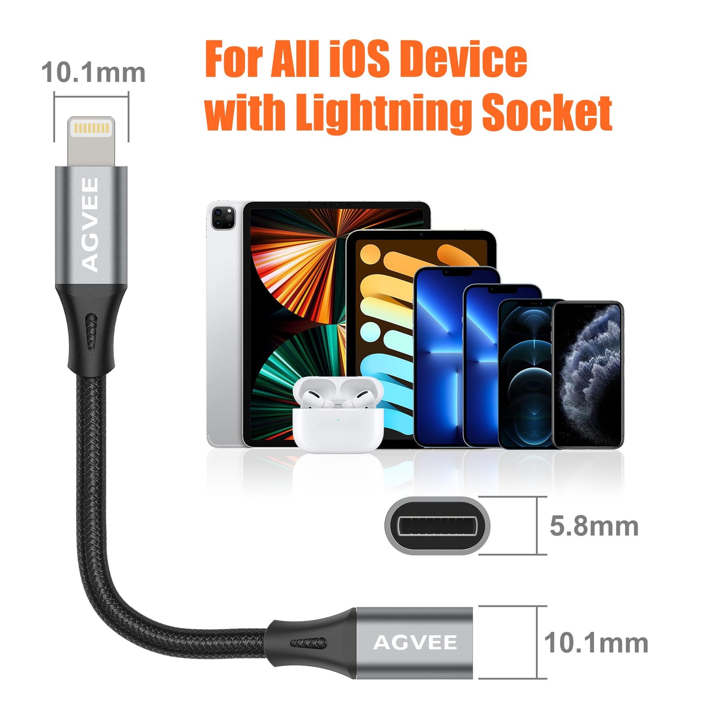 AGVEE 2 Pack 1ft Lightning Extension Cable