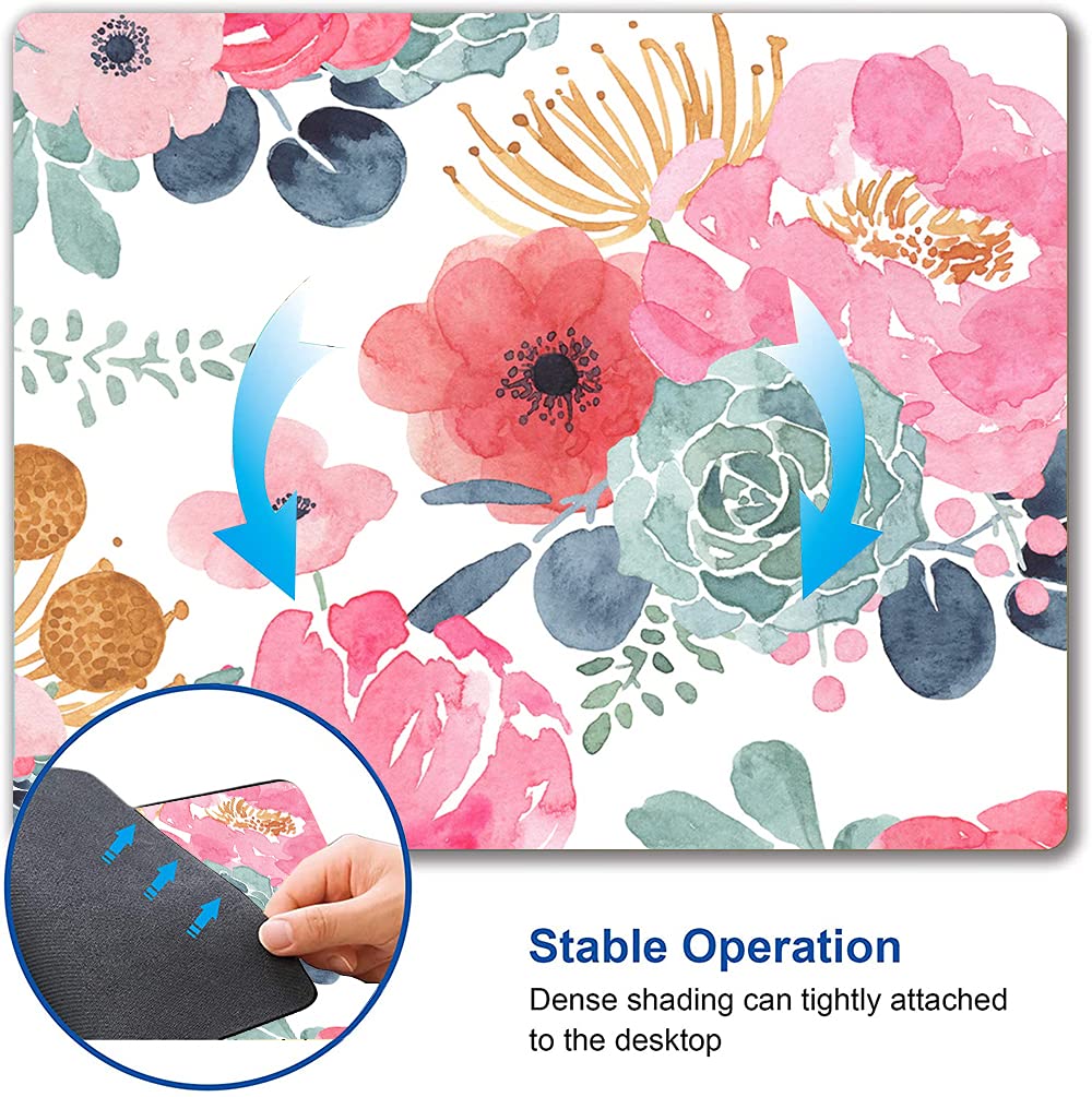 KUOSGM Mouse Pad, Premium-Textured Mouse Mat, Non-Slip Rubber Base Mousepad for Laptop, Computer & PC,9.5×7.9 in,Pink Green Flower