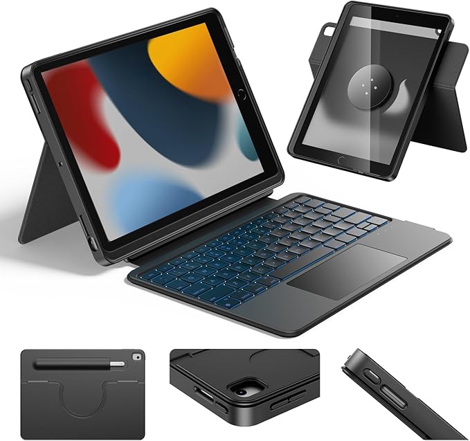 HOU 360° Rotating Detachable Keyboard Case for iPad 7th/8th/9th Generation