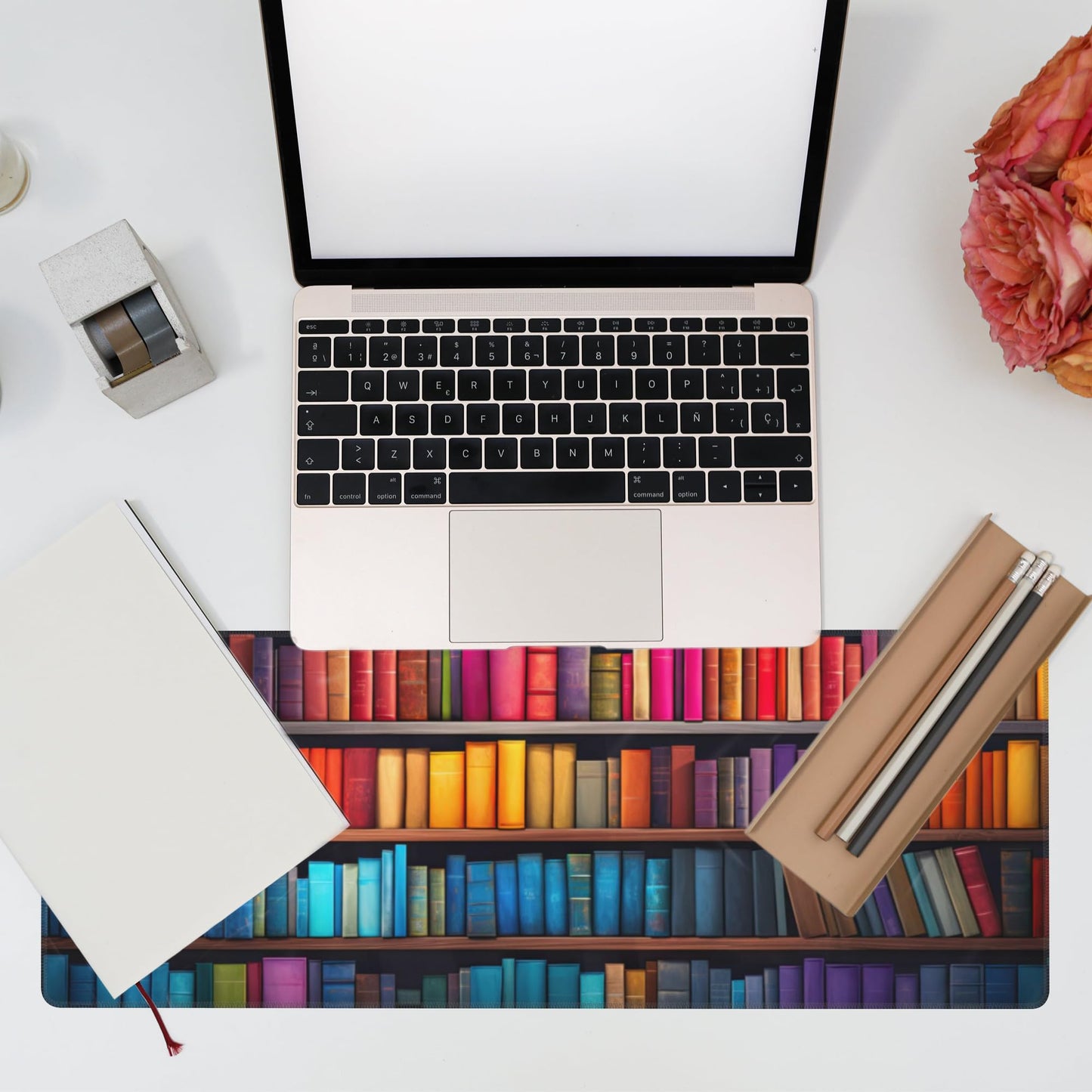 Eflxamz Large Gaming Mouse Pad for Desk,Bookshelves Full of Books Desk Mat,Colorful Books Desk Pad,Extended Big Computer Keyboard Mouse Pad with Non-Slip Base and Stitched Edge,31.5"x11.8"
