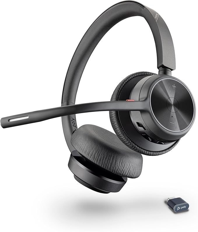 Poly Voyager 4320 UC Wireless Headset & Charge Stand - Noise-Canceling Wireless Headphones with Mic - Connect to PC via USB-C to USB-A Adapter, Cell Phone via Bluetooth, Microsoft Teams Certified