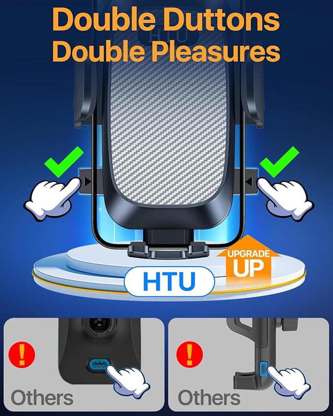 HTU 2025 Best Car Phone Holder ใUltimate 5-in-1 & Upgraded 100+LBS Strongest SuctionใใTrue Military-Grade & Safety Certใ 360ยฐ Windshield Dashboard Vent Mount Stand for iPhone Android & Truck, Grey