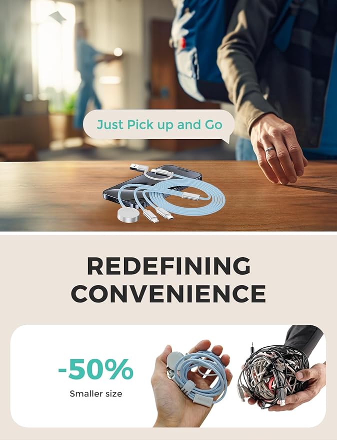 Blue-Upgraded 3 in 2 USB C Cable for Watch Charger Phone Charger USB C Multi Fast Charging Cable Compatible with Watch Ultra/SE/10/9/8/7/6/5/4/3/2/1 & Phone 16/15/14/Galaxy S23-4FT