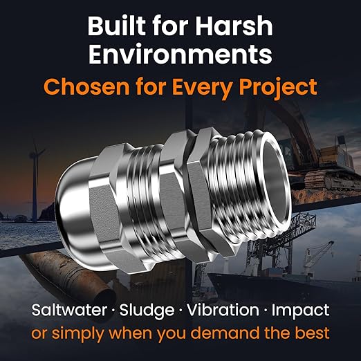 QILIPSU 2pcs 1/2" NPT 304 Stainless Steel Cable Gland Long Thread Waterproof IP68 Metal Strain Relief Cord Grip Cable Pass Through Wire Connector