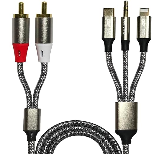 DUOYUTING 3 in 1 Audio Cable, iOS Phone/3.5mm AUX/USB C to 2 RCA,Stereo Audio Adapter for iPhone/Type C Phone/AUX to Amplifier/Sound Box & Home Theater etc.7.5FT