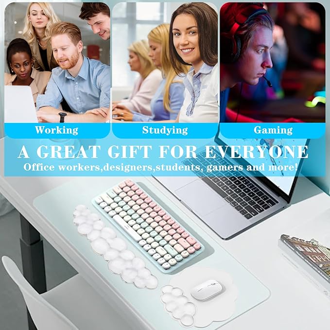 Gel Cloud Keyboard and Mouse Wrist Rest, Cute Wrist Support and Arm Support Rest for Typing Pain Relief,Suitable for Office/Computer/Laptop/Gaming Set-White