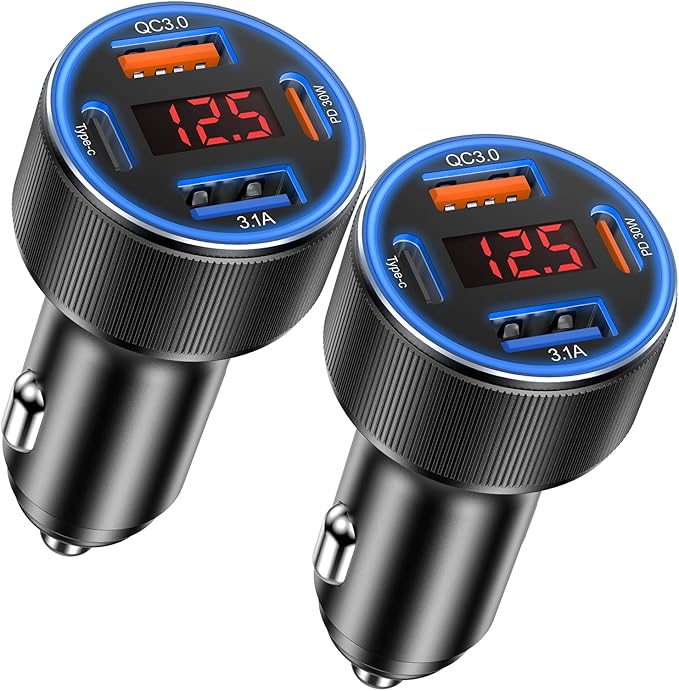 Car Charger USB C, 65W 4-Port USB Cigarette Lighter Adapter with Voltmeter