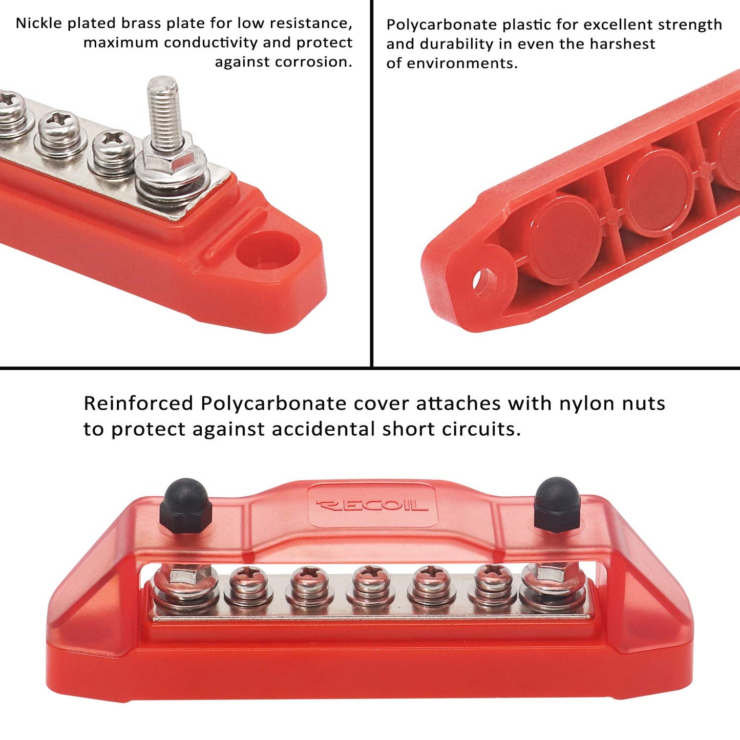 Recoil BBS25P Bus Bar 2 M5 Studs 5 Screw Terminal Power Distribution Block
