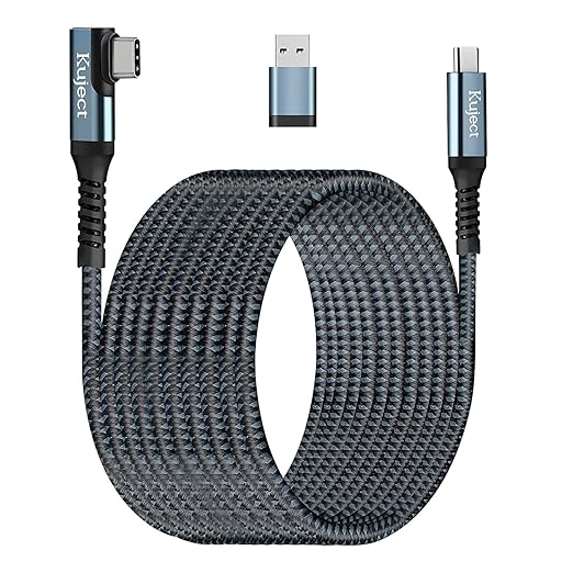 Kuject Link Cable 16FT Compatible for Quest 3S/3, Quest 2/Pro, Pico 4, Nylon Braided Accessories for Rift S/Steam VR Games, USB 3.0 Type C to C High Speed Data Transfer Cord for Gaming PC