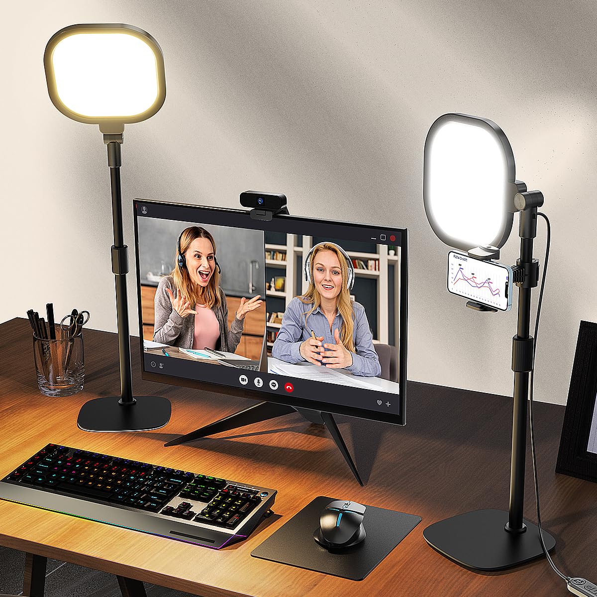Video Conference Lighting for Zoom with Stand, 30 Modes, CRI>98