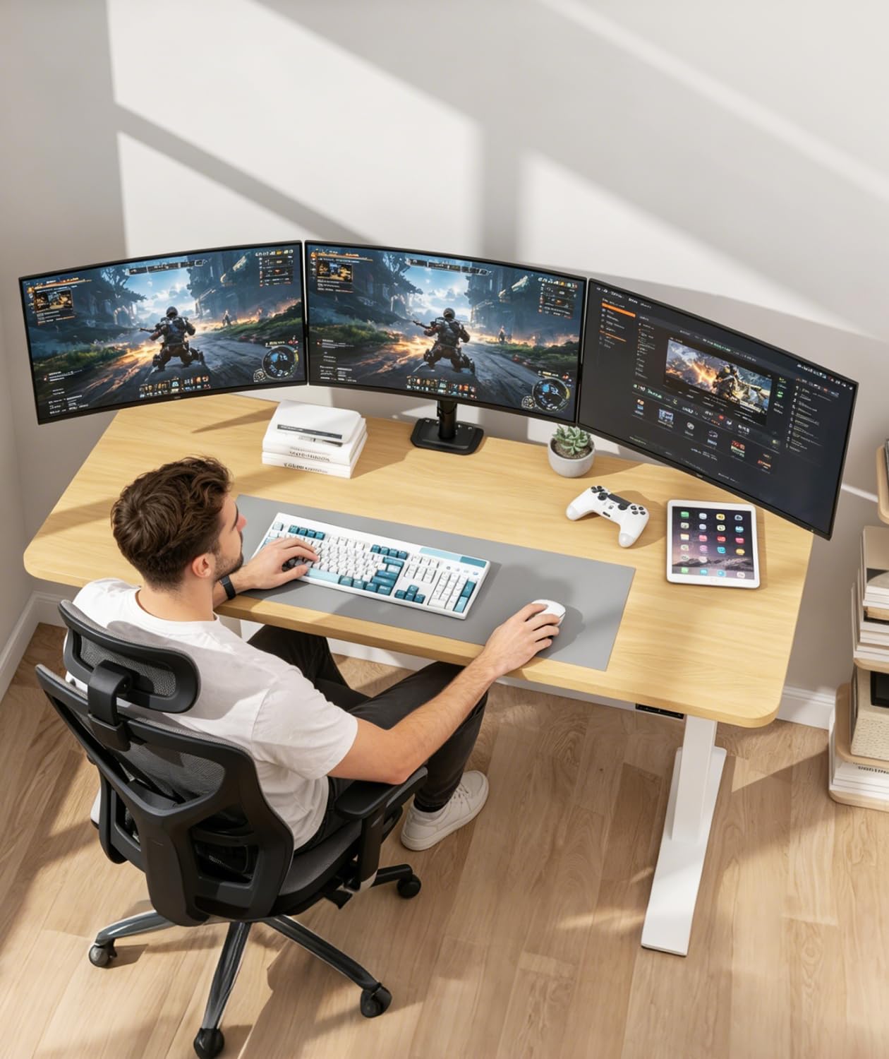 Pholiten Triple Monitor Mount for Desk, 2 Gas Spring Monitor Arms for 17-32 inches Screen, Fully Adjustable Heavy Duty Monitor Mount with Clamp & Grommet Mounting, Each Arm Holds 22 lbs