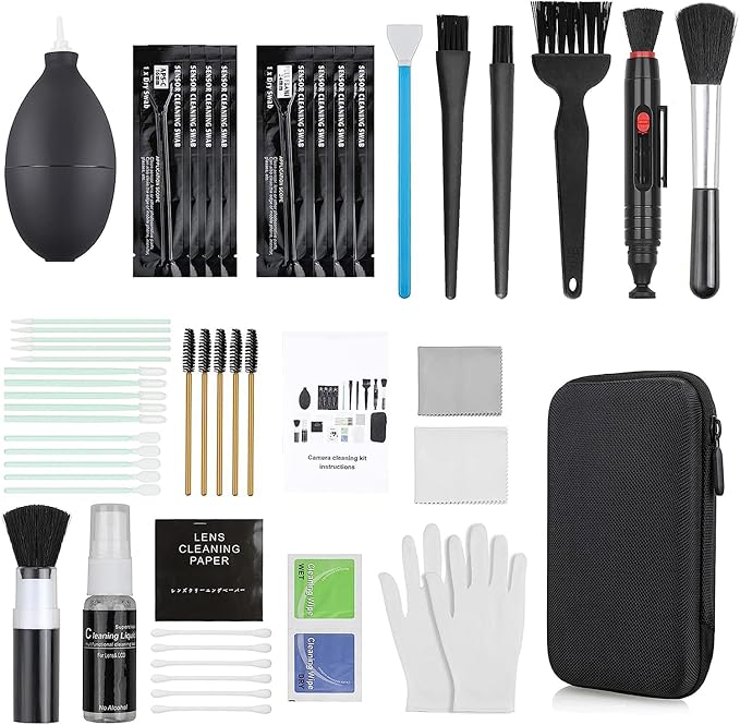 14-in-1 Camera Lens Cleaning Kit - Mirrorless & DSLR Sensor Cleaning Kit for Canon, Sony, Nikon Including Lens Blower, Detergent, Swabs, Cloth, Pen, Brush