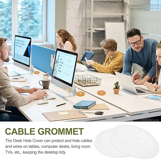 PATIKIL Desk Grommet 2-1/16", 8 Pcs Round Cable Grommet Cord Hole Cover with Adhesive Tape Flexible Table Wire Organizer for Office Home Table Countertop, White